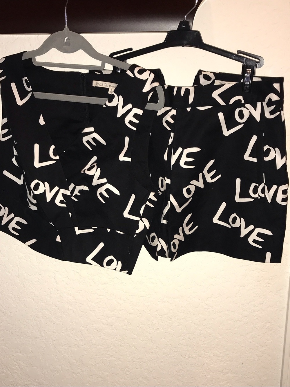 RACHEL Rachel Roy Black Skorts Set with White 'LOVE' Print